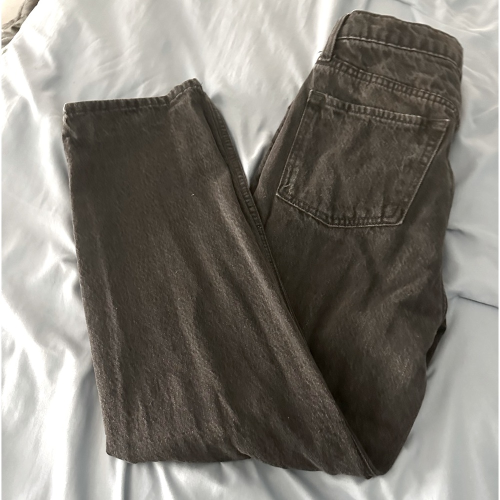 Black acid washed straight legged jeans